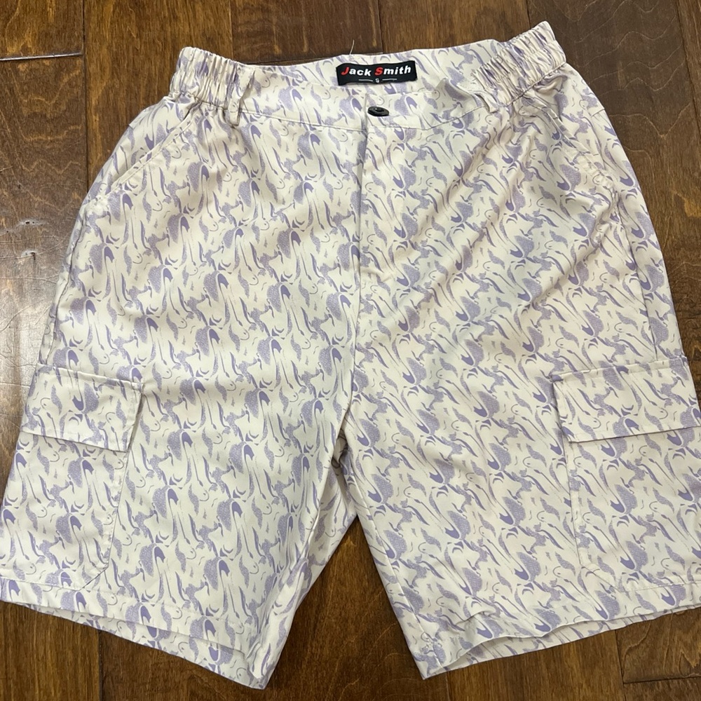 Men's Patterned Cargo Shorts - Cream and Purple
